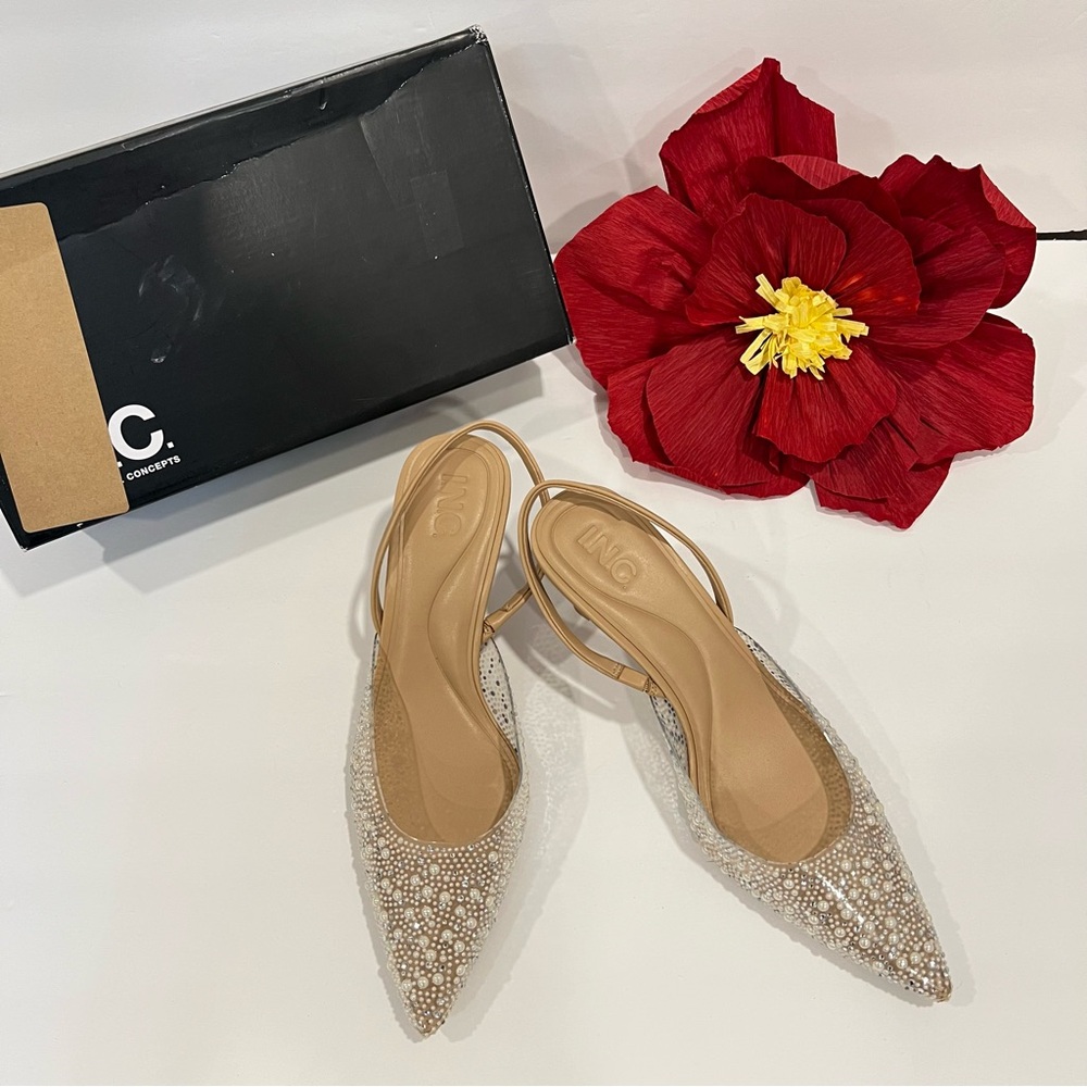 INC Geosepap 2 Pearl Bling Pointed Toe Little Heel Sandals Size 9 - Reemoly